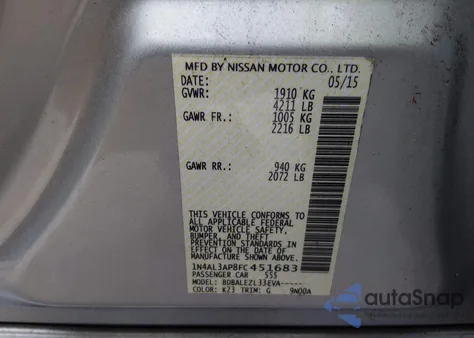 2015 Nissan Altima from USA, damaged, VIN L64050436108422